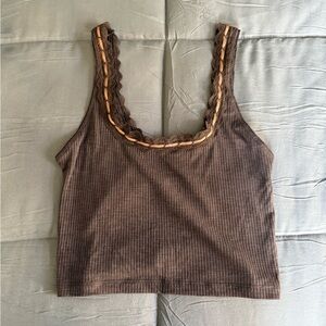 Aerie Superchill Cotton Rib Lace Tank Top